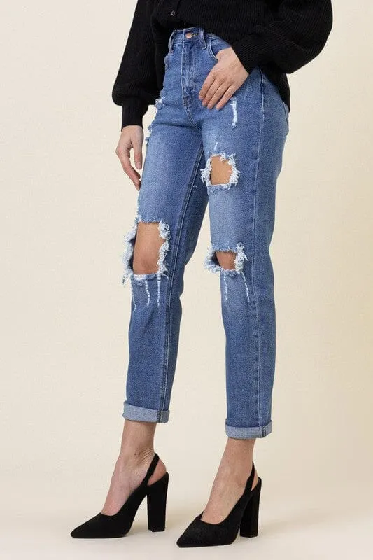 Distressed Boyfriend Jeans - Vibrant M.i.U